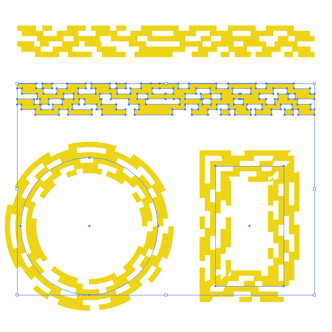 黄色い四角が並ぶ幾何学的なイラレ・アートブラシ