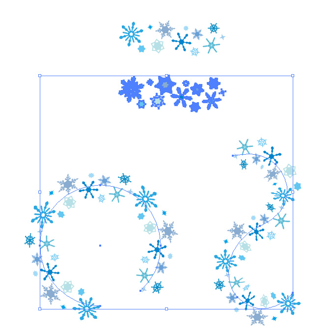 青色の雪の結晶が並ぶイラレ・パターンブラシ