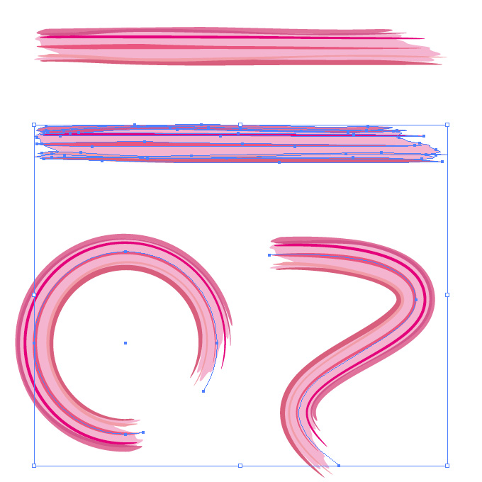濃淡のあるピンク色のラフなラインのイラレ・アートブラシ