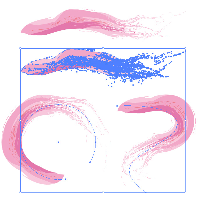 ピンク配色のうねりのあるイラレ アートブラシ イラレのブラシ素材ダウンロードサイト