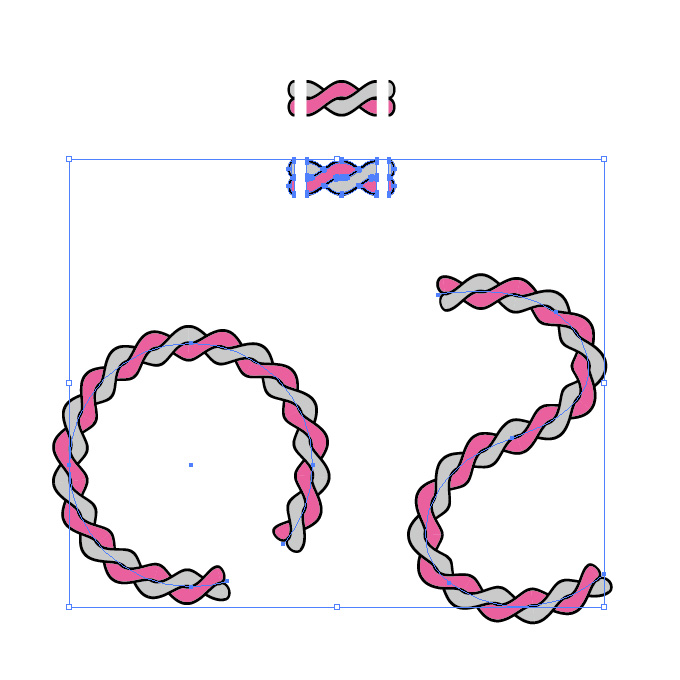 グレーとピンクの2本のロープが絡むイラスト イラレ・パターンブラシ