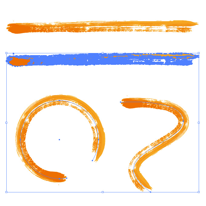 オレンジ色の絵の具で描いた毛筆のイラレ・アートブラシ
