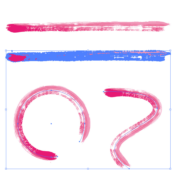ピンク色の絵の具で描いた毛筆のイラレ・アートブラシ