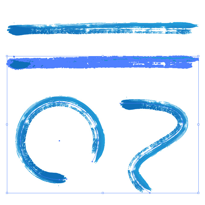 青色の絵の具で描いた毛筆のイラレ・アートブラシ