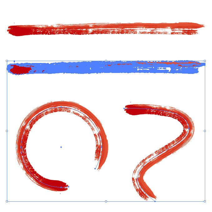 赤色の絵の具で描いた毛筆のイラレ・アートブラシ