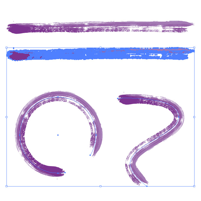 紫色の絵の具で描いた毛筆のイラレ・アートブラシ