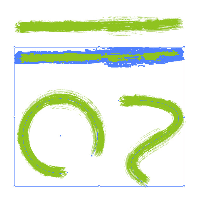 緑色の絵の具で描いた毛筆のイラレ・アートブラシ