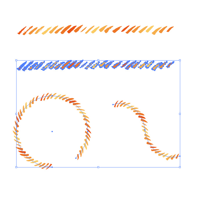 オレンジ色のグラーデーションがかったラフな毛筆の斜線、イラレ・パターンブラシ