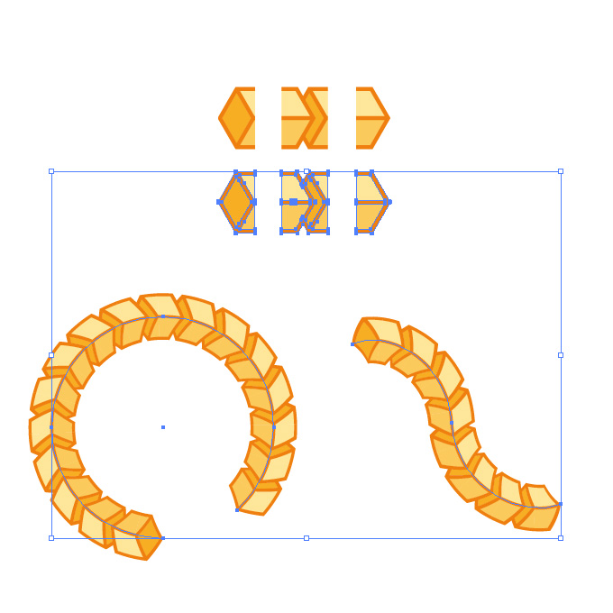 オレンジ色のキューブがつながるイラレ・パターンブラシ