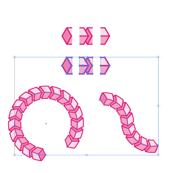 ピンク色のキューブがつながるイラレ・パターンブラシ