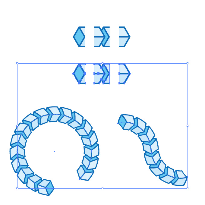 青色のキューブがつながるイラレ・パターンブラシ
