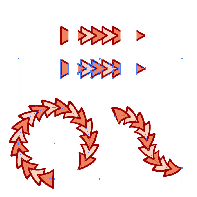 赤色の三角形がつながるイラレ・パターンブラシ