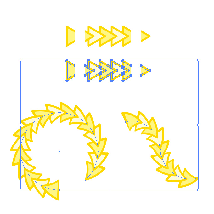 黄色の三角形がつながるイラレ・パターンブラシ